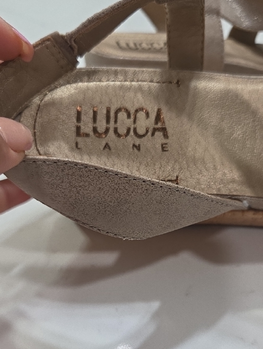 Women's Taupe Lucca Lane Cork Platform Wedge Sandals Sz8.5 New Without Tag - Picture 2 of 8